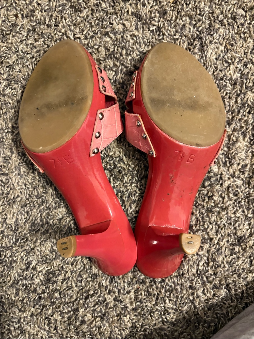 Isaac Mizrahi Pink Leather Croc Studded Open Toe Slip-On Mule Heels 7.5